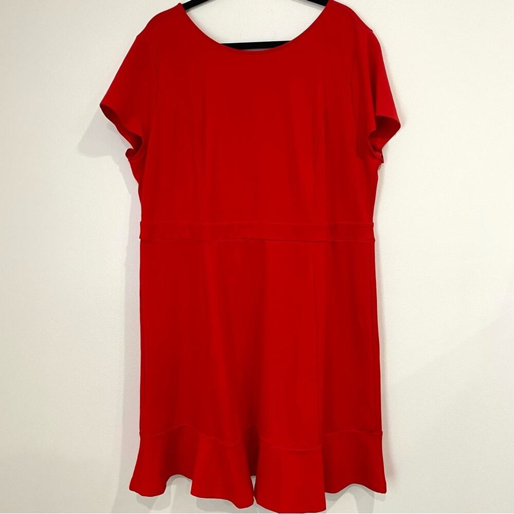 Loft Women's 20 Dress Red Knit Stretch Ruffle Classic Short Sleeve Minimal Basic